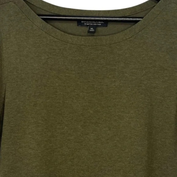 Banana Republic Stretch Cotton Sweater Womens XL Olive Green Short Sleeve - Picture 2 of 5